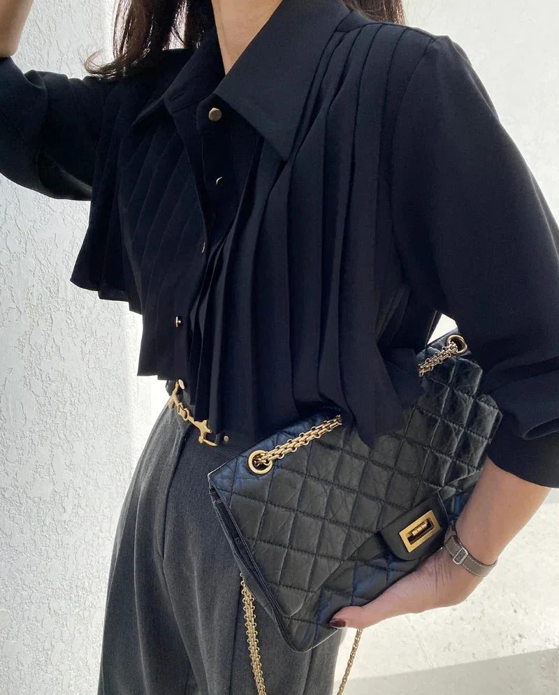 Verfijnde geplooide dames blouse met lange mouw