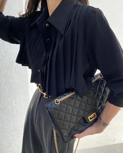 Verfijnde geplooide dames blouse met lange mouw