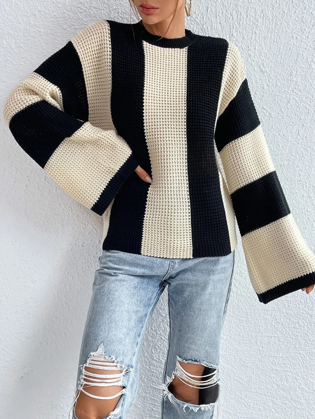 Trendy Comfortabele Dames Sweater Met Brede Mouwen