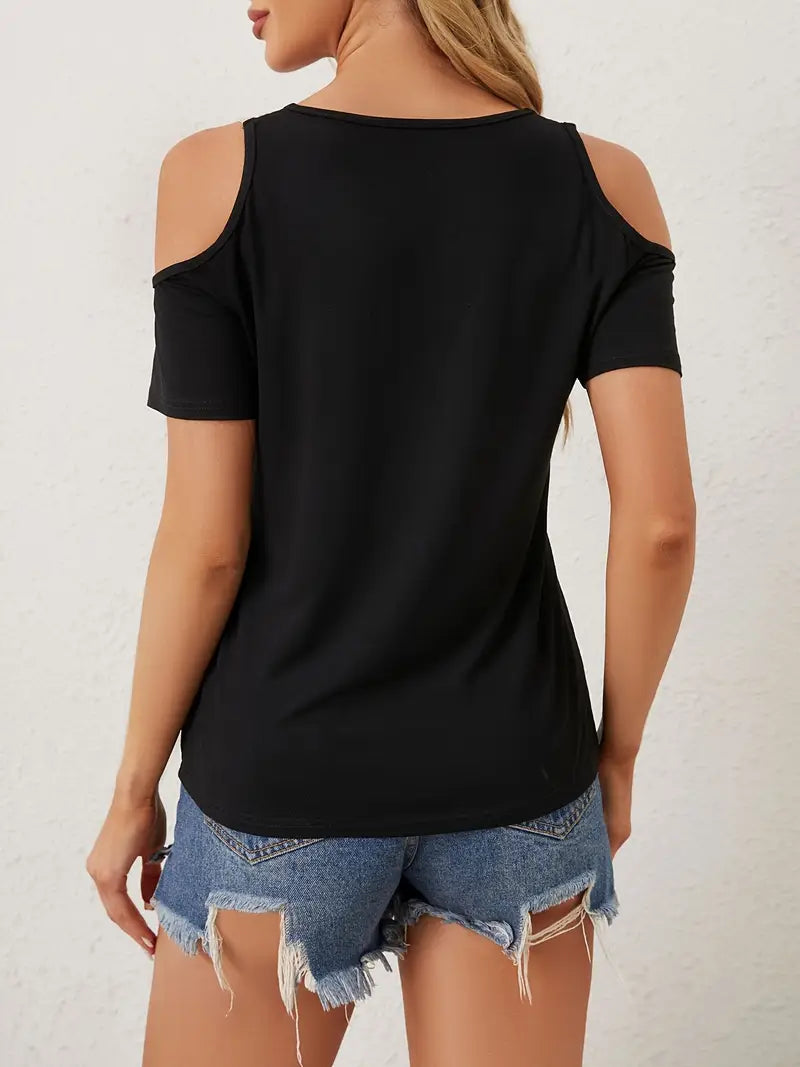 Cisca | Elegante Summer Top met Open Schouders - Kant Detail