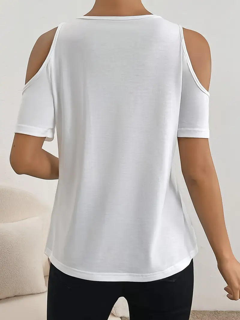 Cisca | Elegante Summer Top met Open Schouders - Kant Detail