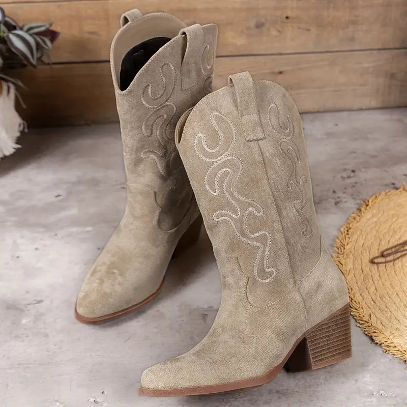 Trendy Cowboy Style Women's Boots with Heel