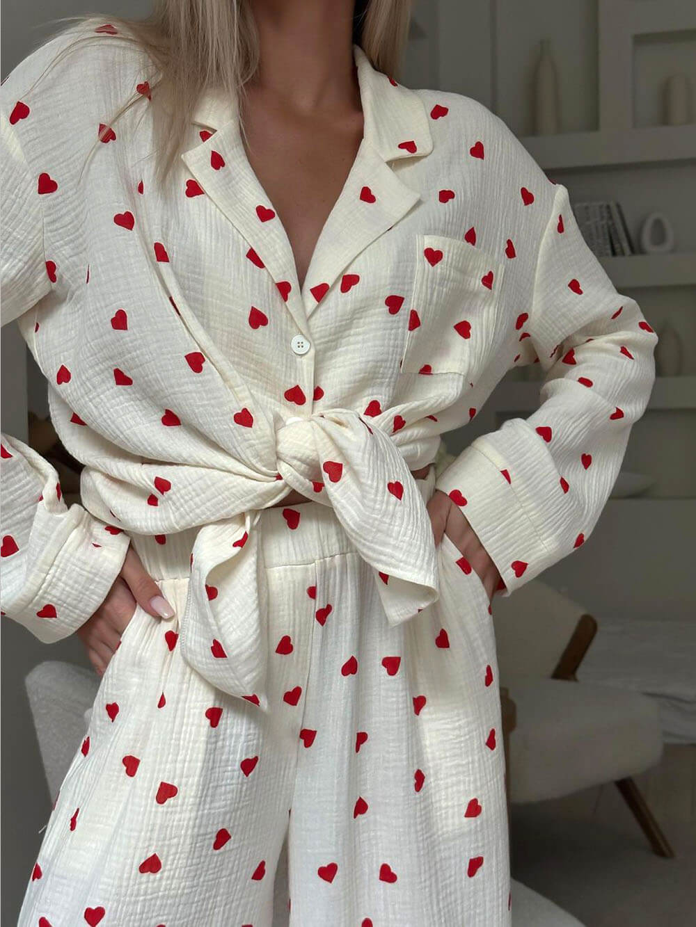 Zachte en Comfortabele Dames Pyjama Set met Hartjesprint