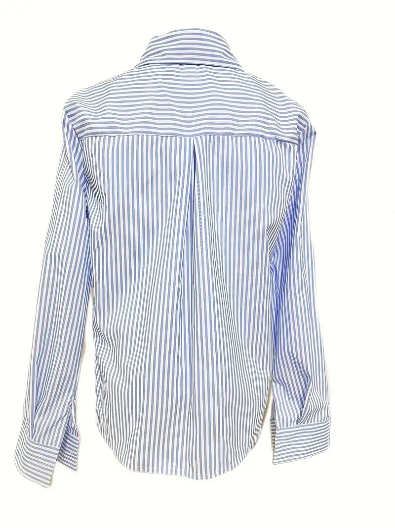 Gestreepte blouse voor vrouwen | knoopjes en lange mouw