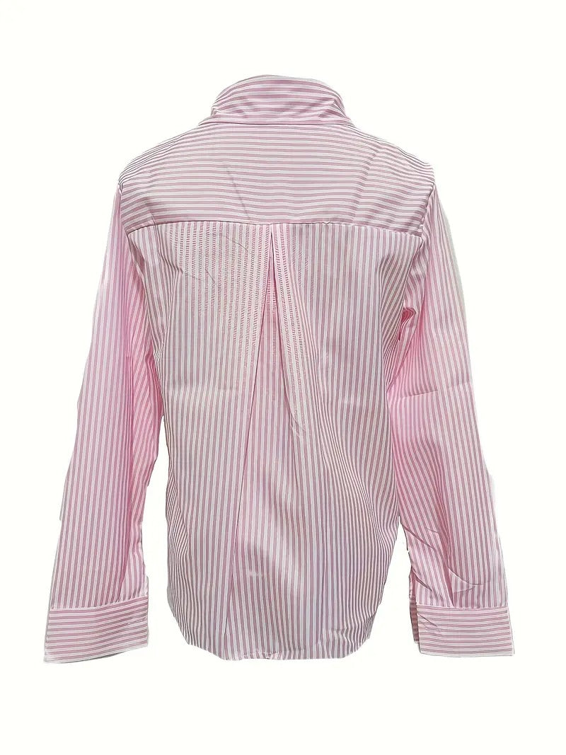Gestreepte blouse voor vrouwen | knoopjes en lange mouw