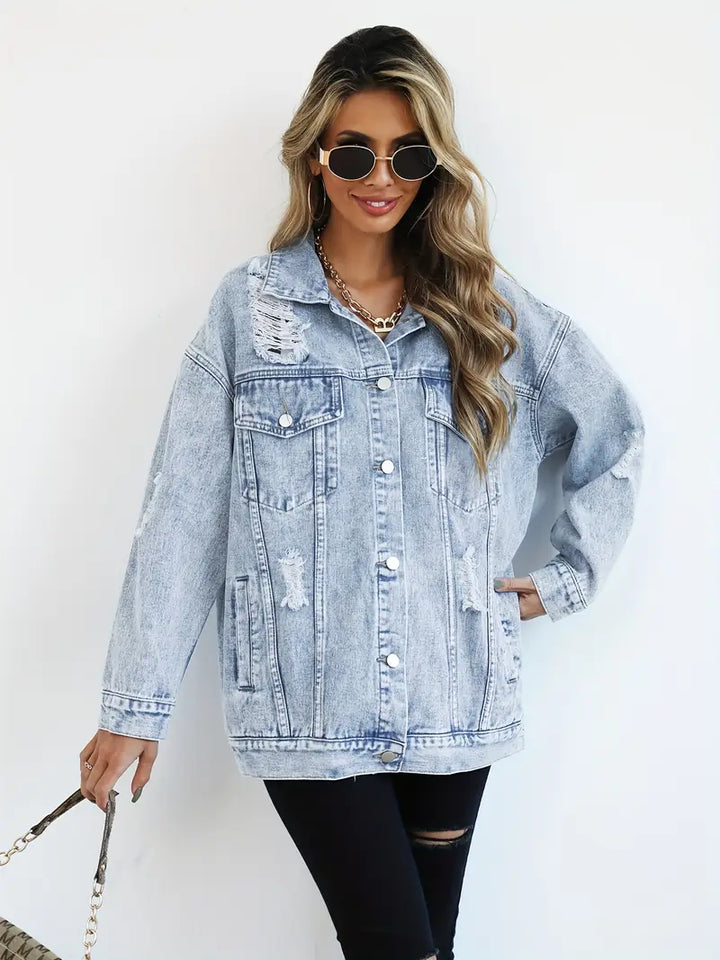 Denim Oversized Women's Coat with Light Washed Effect
