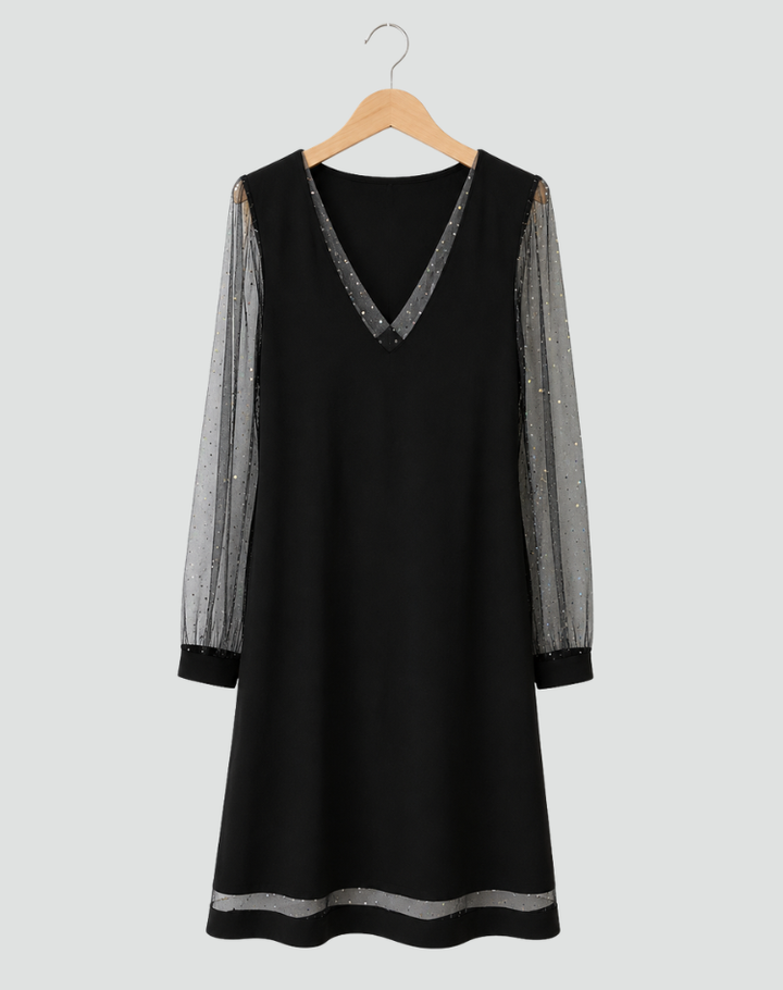 Luxury Women's Mini Dress with Glittering and Transparent Sleeves