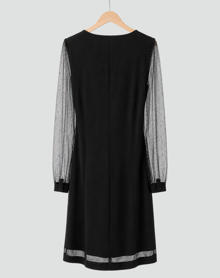 Luxury Women's Mini Dress with Glittering and Transparent Sleeves