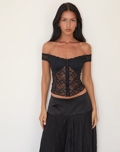 Jennah | Sensuele Off-Shoulder Kantentop met Corsetlook