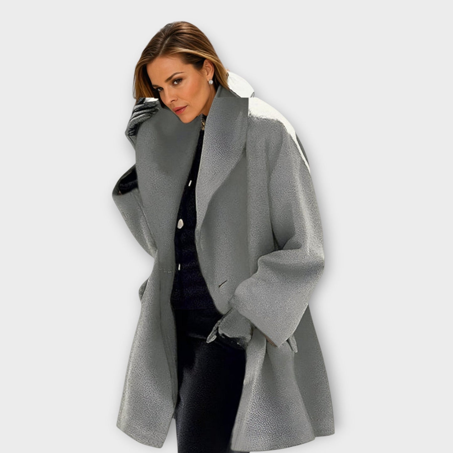 Elegante Lange Dames Mantel Jas Met Opstaande Kraag