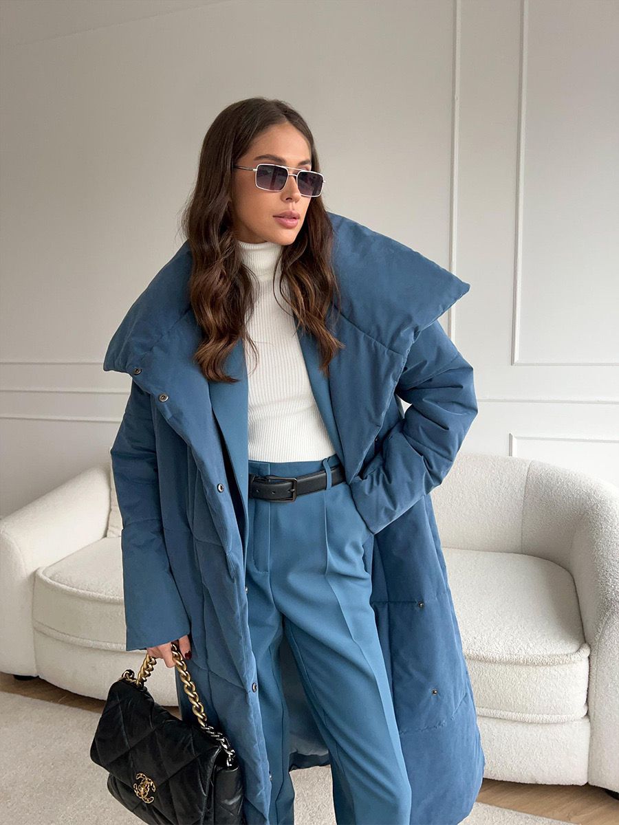 Lange Dames Puffer Winterjas met Ceintuur en Hoge Kraag
