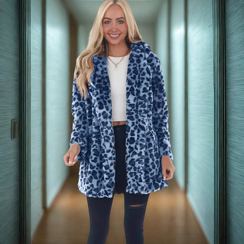 Zachte Dames Teddy Jas met Leopard Print en Reverskraag