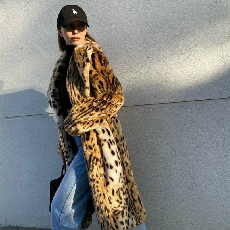 Luxe Faux Fur Jas met Panterprint voor Vrouwen