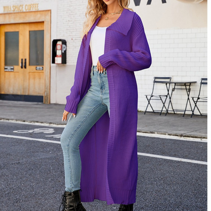Lang Dames Maxi Vest met Losse Pasvorm en Kraag