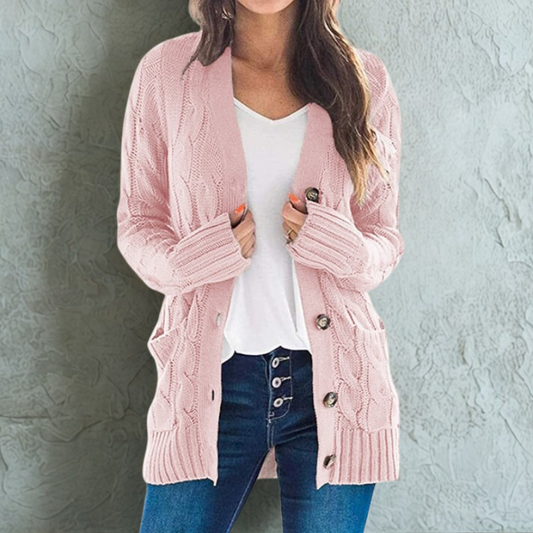 Zachte Dames Cardigan met Knoopsluiting en Zakken
