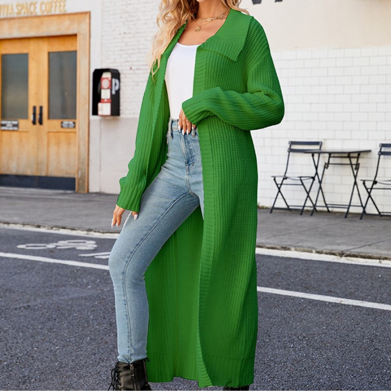 Lang Dames Maxi Vest met Losse Pasvorm en Kraag