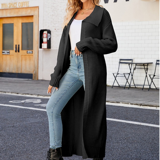 Lang Dames Maxi Vest met Losse Pasvorm en Kraag