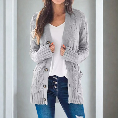 Zachte Dames Cardigan met Knoopsluiting en Zakken