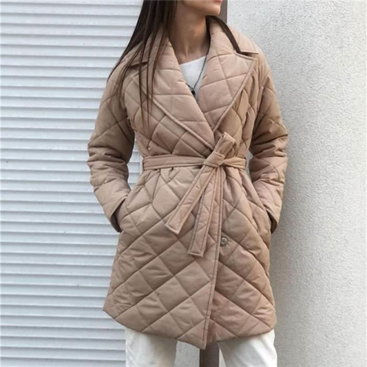 Comfortabele Dames Quilted Jacket met Ceintuur en Reverskraag
