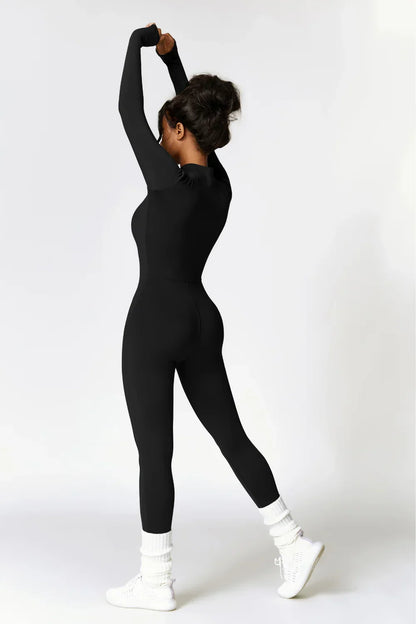 Sportieve Aansluitende Dames Jumpsuit Met Half Zip En Lange Mouwen
