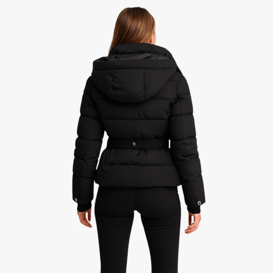 Zwarte Winterse Gewatteerde Dames Puffer Jas met Ceintuur