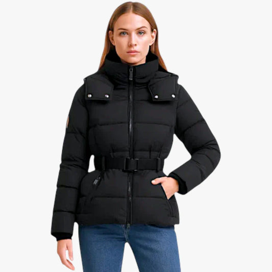 Zwarte Winterse Gewatteerde Dames Puffer Jas met Ceintuur