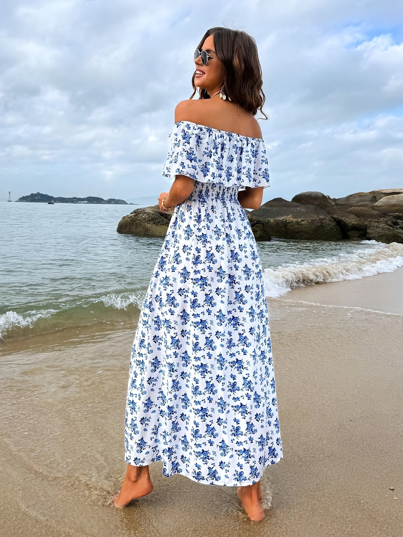 Carlota | Off-Shoulder Maxi Jurk met Bloemenprint