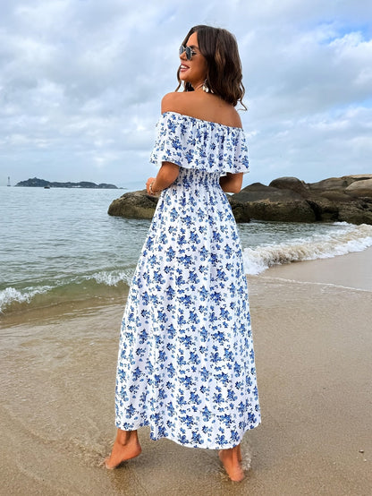 Carlota | Off-Shoulder Maxi Jurk met Bloemenprint
