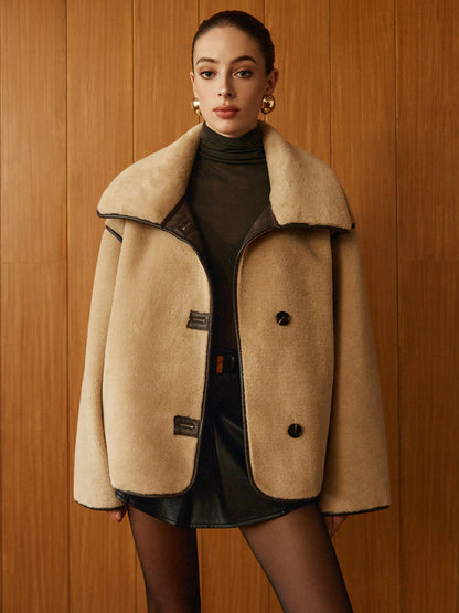 Dames Oversized Fleece Winterjas met Grote Kraag en Knopen