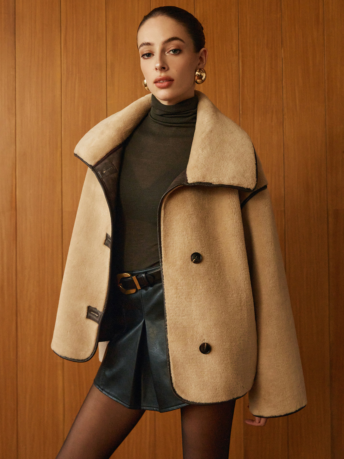 Dames Oversized Fleece Winterjas met Grote Kraag en Knopen