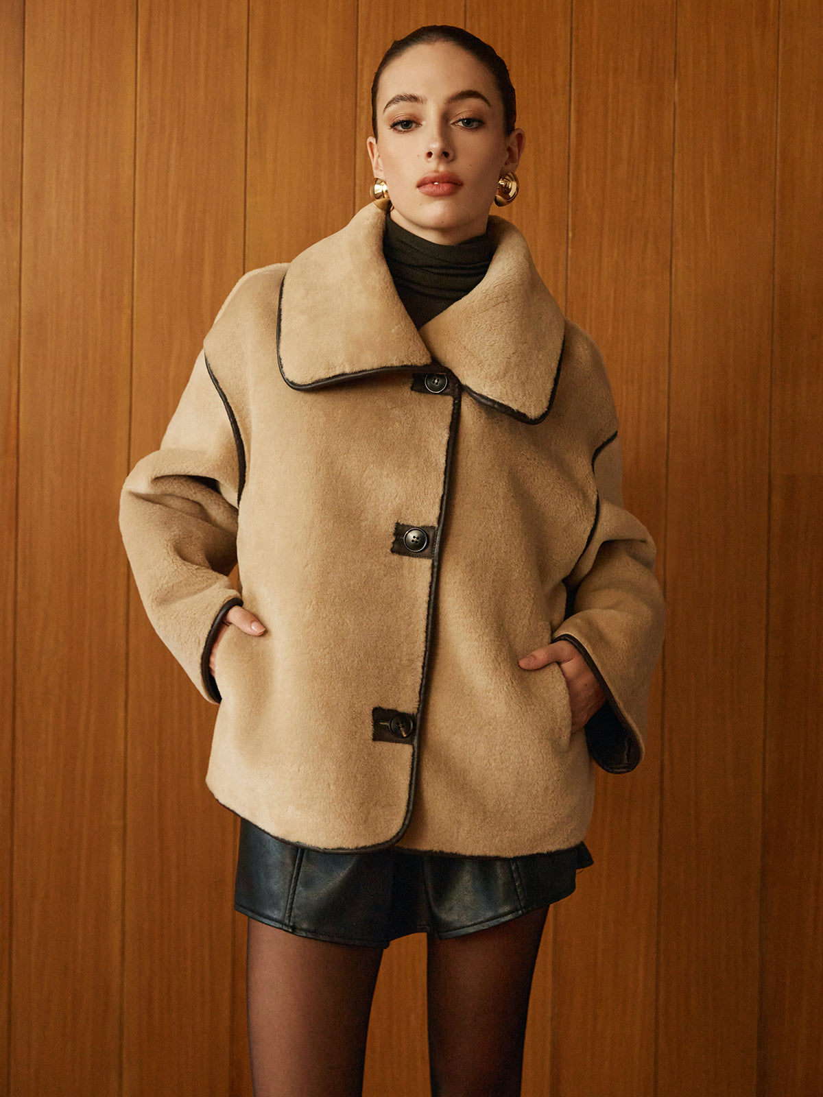 Dames Oversized Fleece Winterjas met Grote Kraag en Knopen