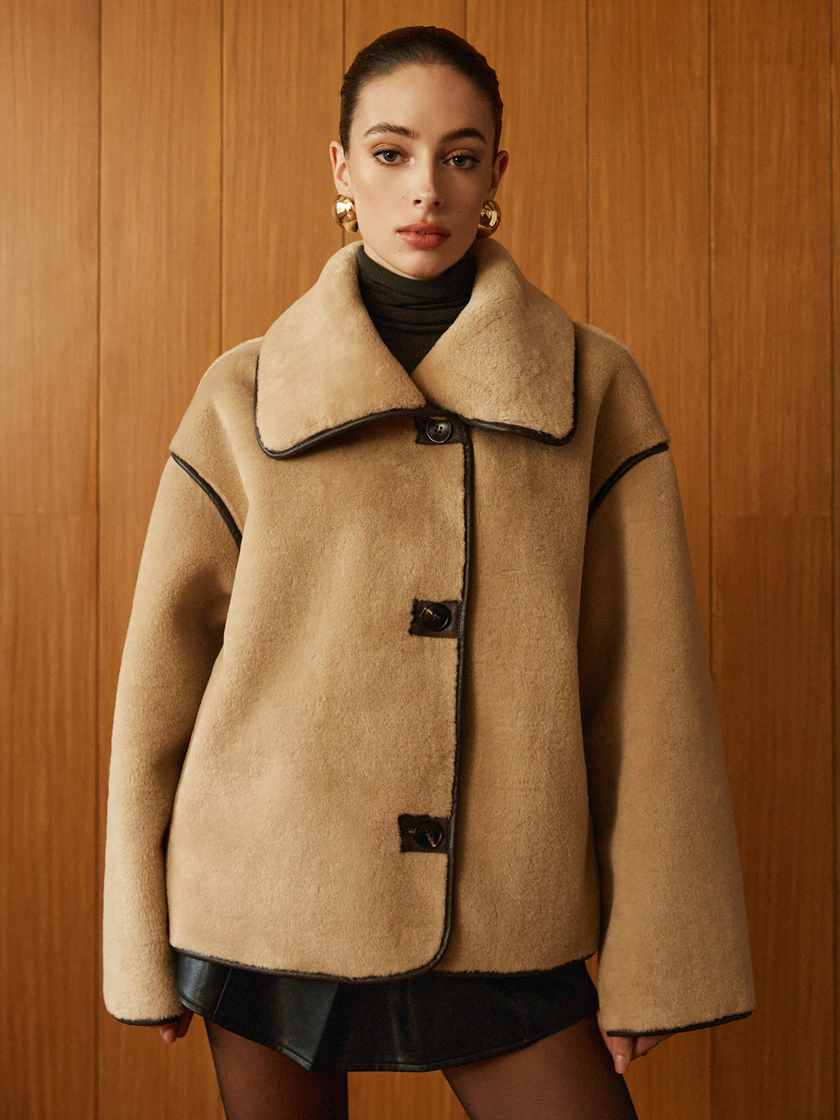 Dames Oversized Fleece Winterjas met Grote Kraag en Knopen