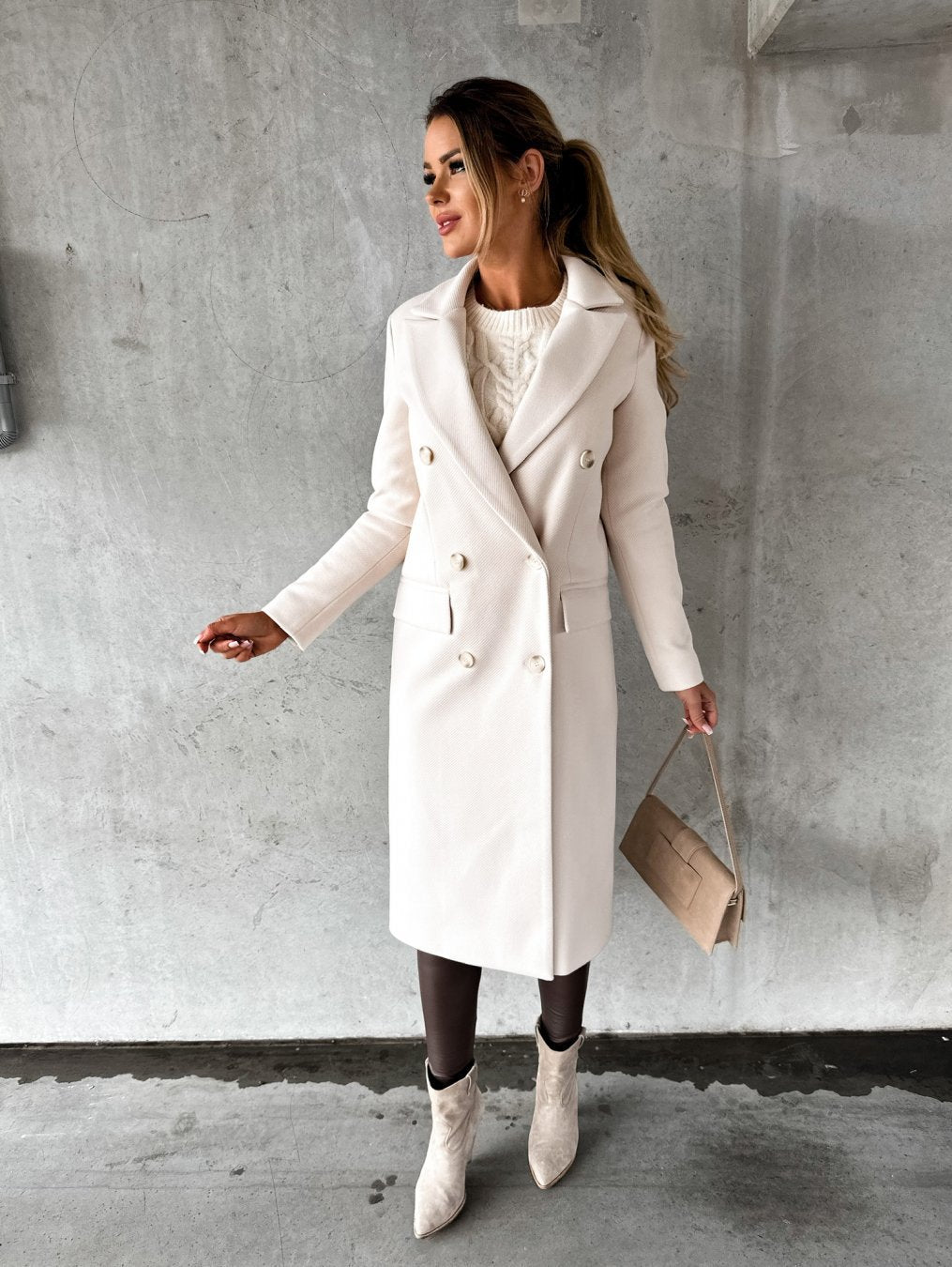 Luxe Dames Trenchcoat Winterjas met Dubbele Knopen