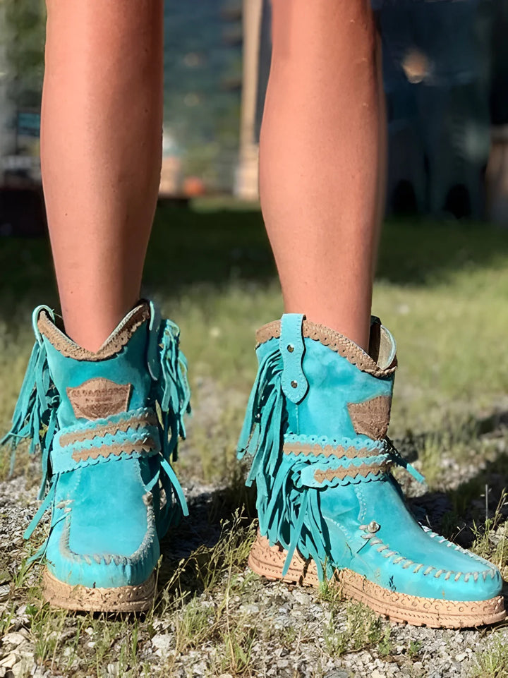 Liliana | Boho Cowboy Ankle Boots with Playful Fringes
