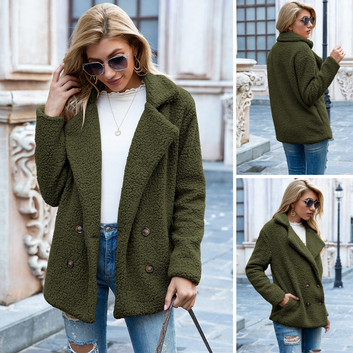 Manteau Teddy Doux pour Femme avec Fermeture Boutonnée et Poches