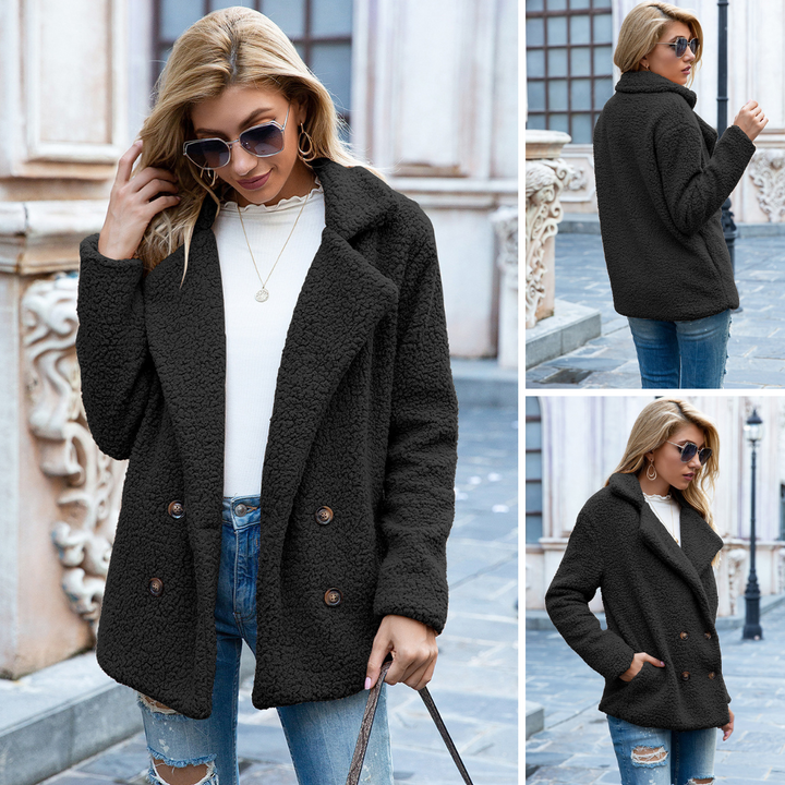 Manteau Teddy Doux pour Femme avec Fermeture Boutonnée et Poches