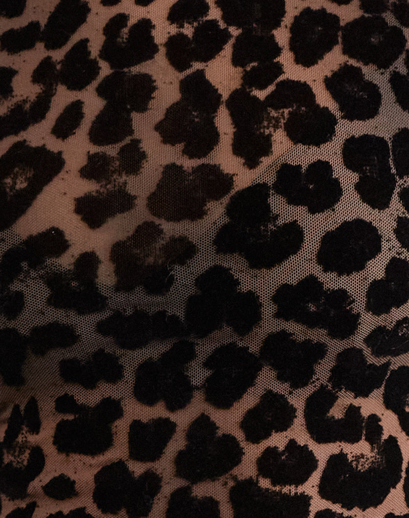 Joane | Flocked Mesh Top met Leopard Motief
