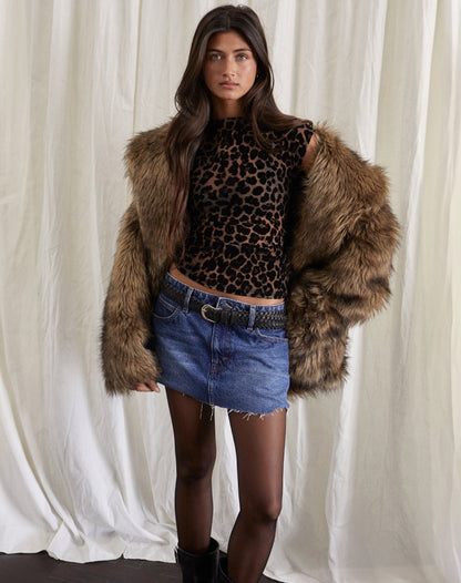 Joane | Flocked Mesh Top met Leopard Motief