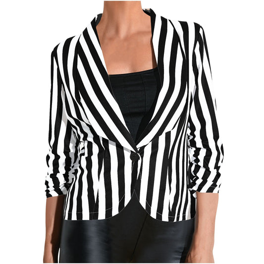 Pelagia | Gestreepte Blazer met Enkelknoopsluiting