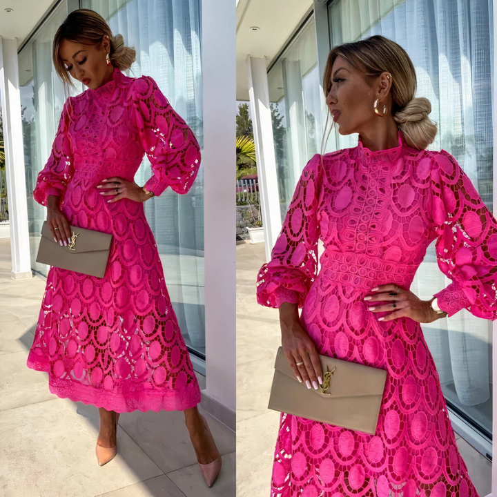 Robe midi en dentelle élégante pour femmes à manches longues