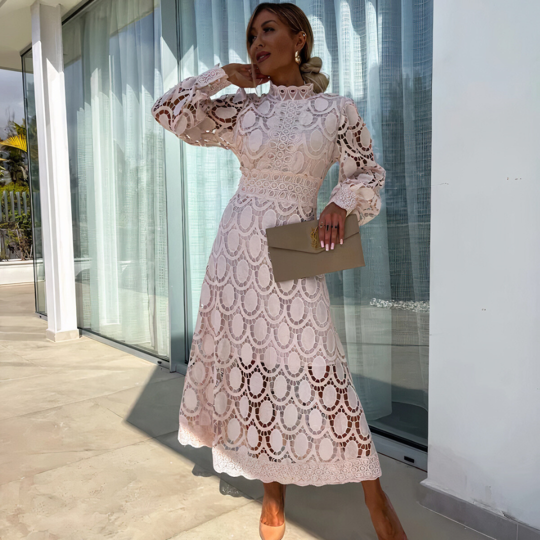 Robe midi en dentelle élégante pour femmes à manches longues