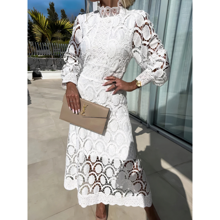 Robe midi en dentelle élégante pour femmes à manches longues