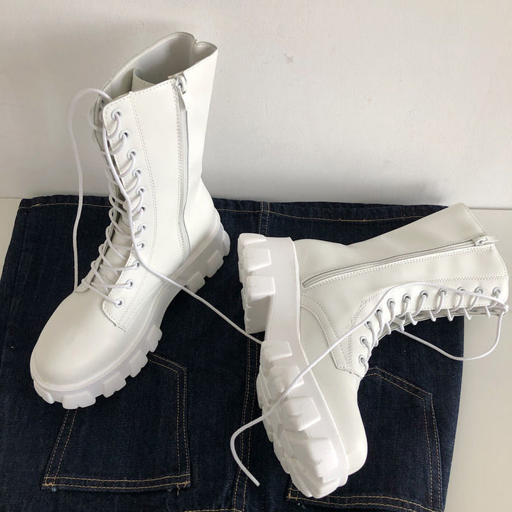 Bottes Combat Tendance pour Femme avec Semelle Épaisse et Lacets