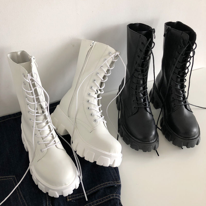 Bottes Combat Tendance pour Femme avec Semelle Épaisse et Lacets