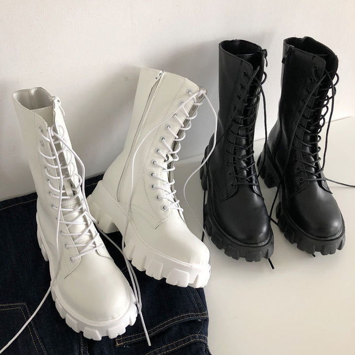 Bottes Combat Tendance pour Femme avec Semelle Épaisse et Lacets