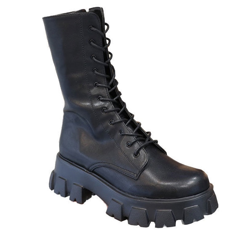 Bottes Combat Tendance pour Femme avec Semelle Épaisse et Lacets