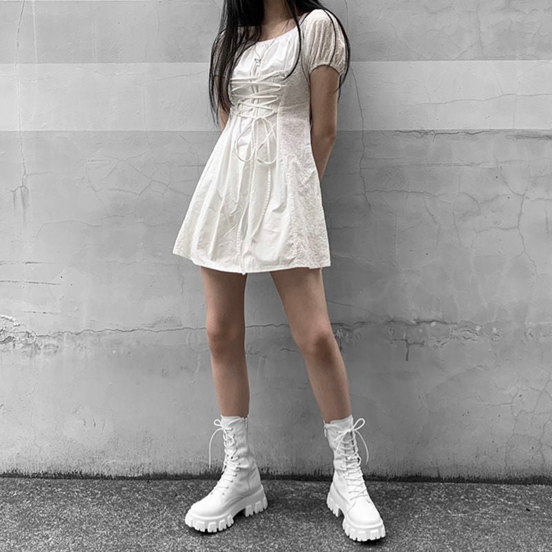 Bottes Combat Tendance pour Femme avec Semelle Épaisse et Lacets