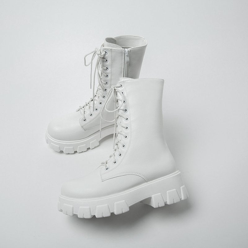 Bottes Combat Tendance pour Femme avec Semelle Épaisse et Lacets