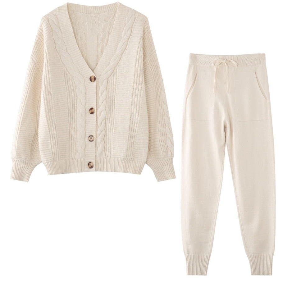 Warme Dames Loungewear Set met Gebreid Cardigan en Broek
