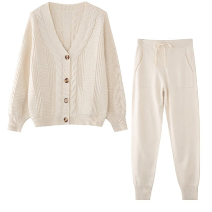 Warme Dames Loungewear Set met Gebreid Cardigan en Broek